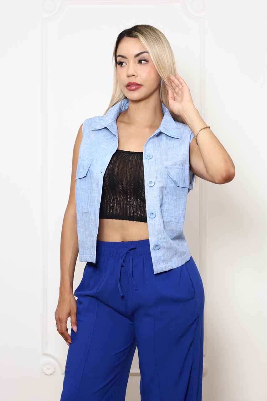 Chaleco Lino Azul
