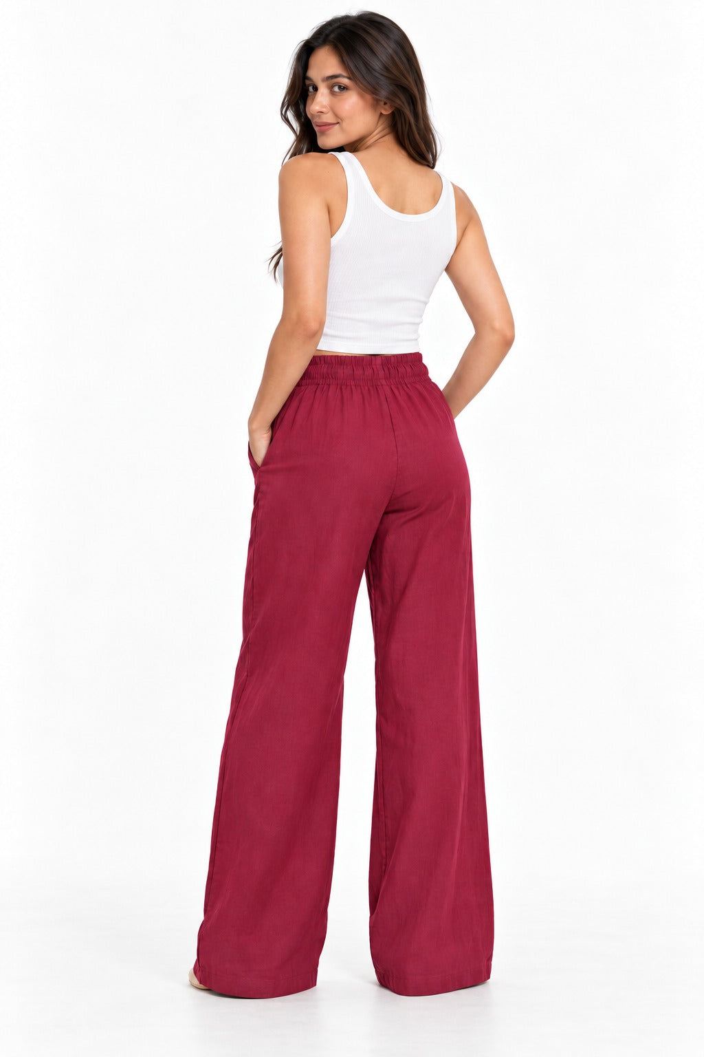 Pantalon Palazzo Lino Vino Tinto